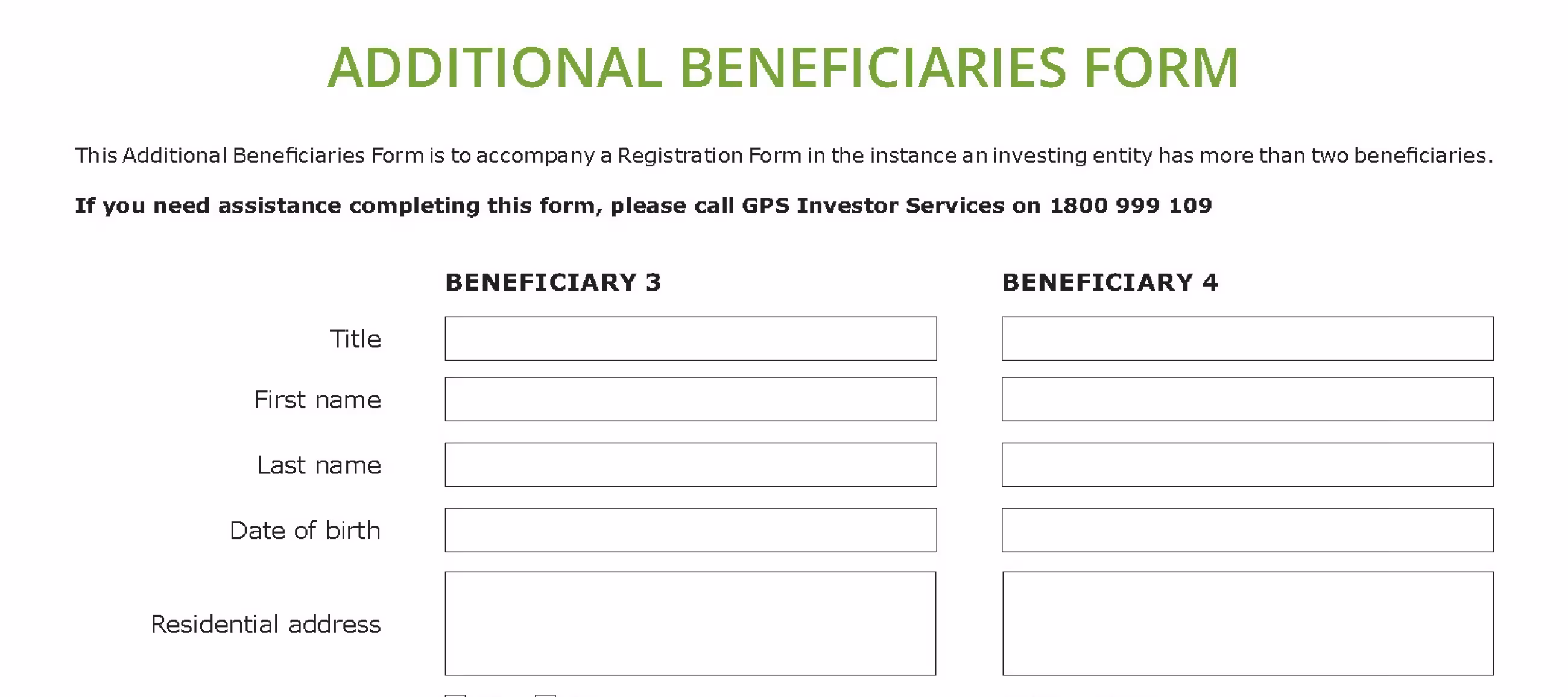 Additional Beneficiaries Form