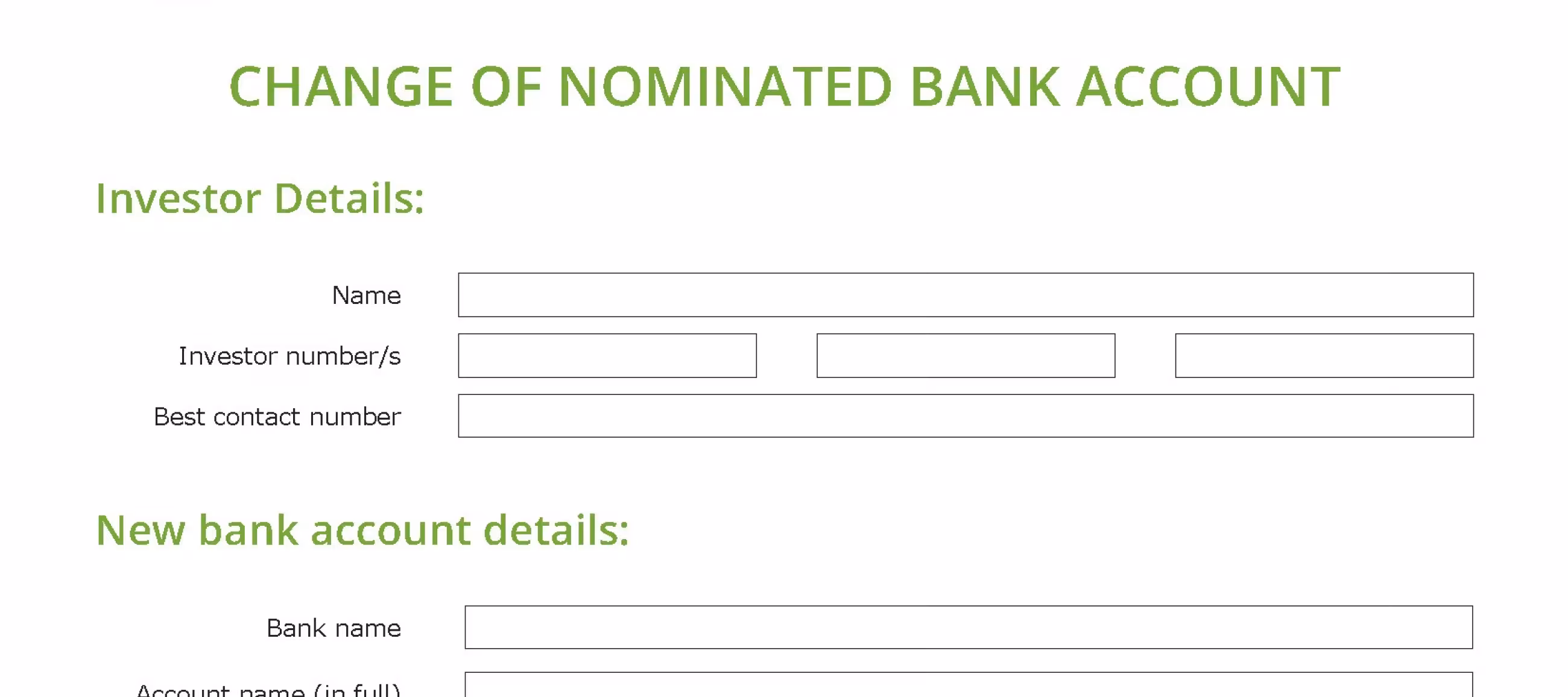 Change of Nominated Bank Account