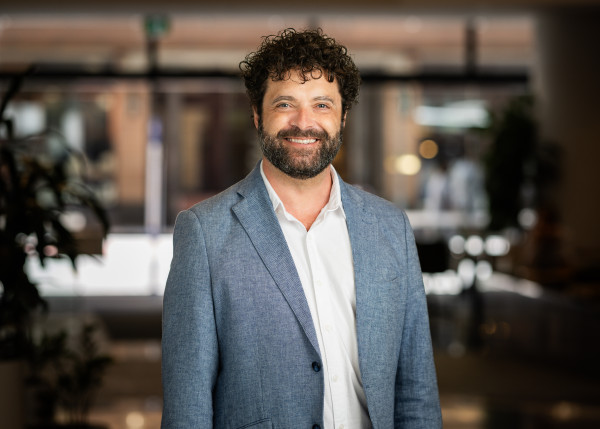 It's a candid shot of Rhys